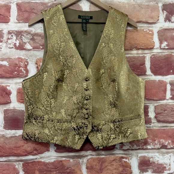 Ralph Lauren Suit Vest Women's 16 Gold Paisley Jacquard Formal Evening Blazer - Picture 2 of 9
